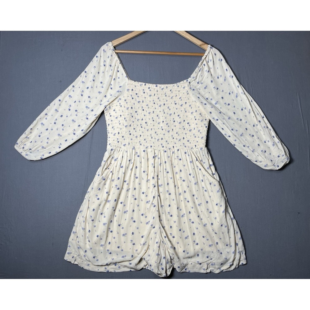 American Eagle Floral Y2K Dress Womens Medium Floral Puff Sleeve Crochet